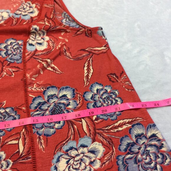 Knox Rose Blouse Tank Top Sz M Womans Red Blue Floral V-neck Sleeveless Stretch - Picture 9 of 10